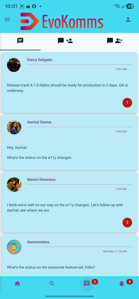 Secure group chats and direct messaging list