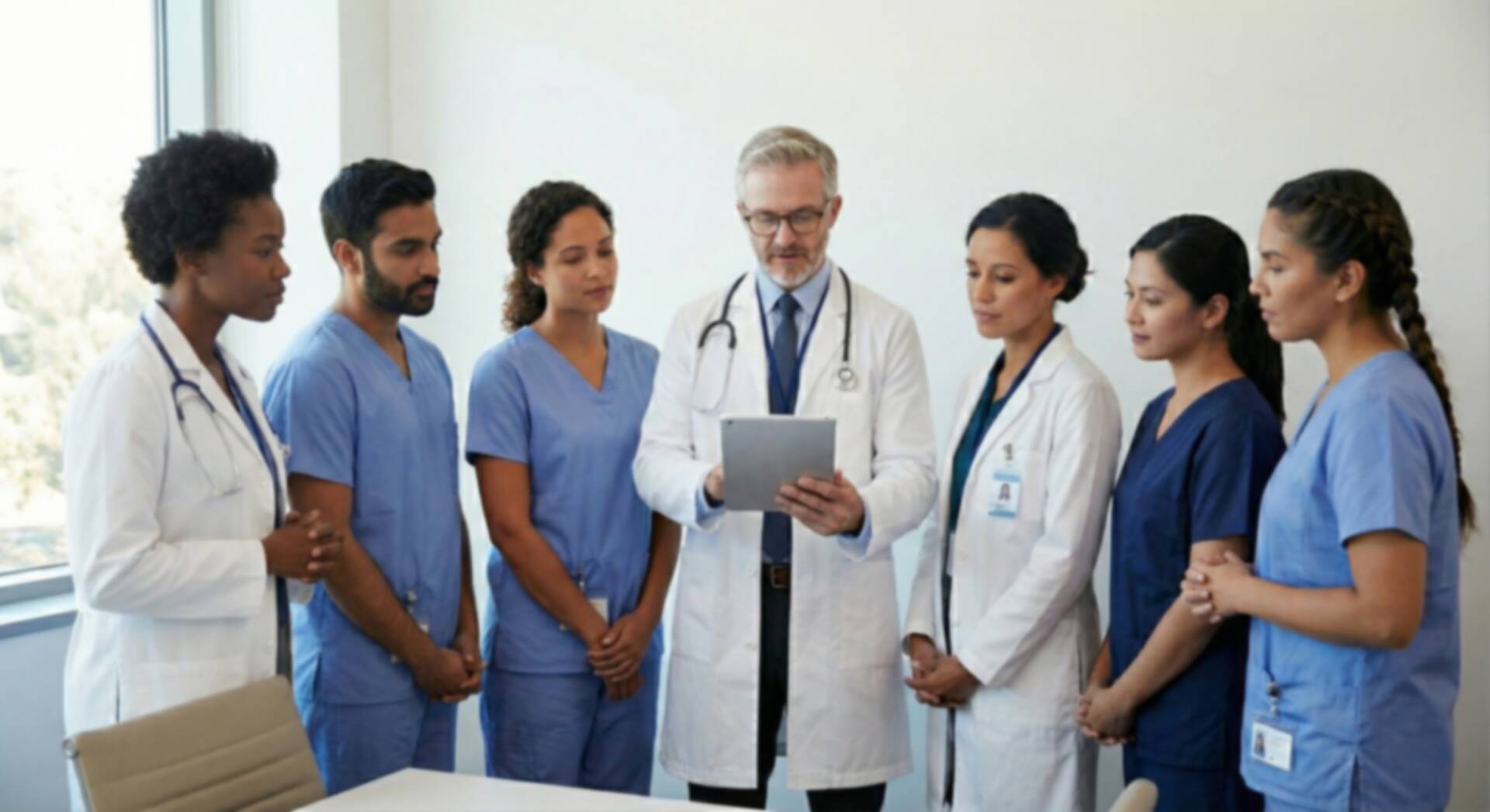 Doctors using EvoKomms on a tablet in a meeting | EvoKomms