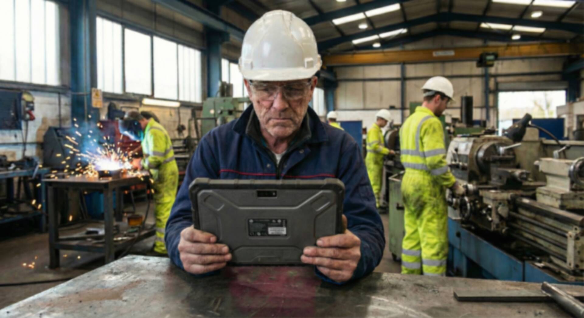 Factory supervisor checking production stats on tablet | EvoKomms