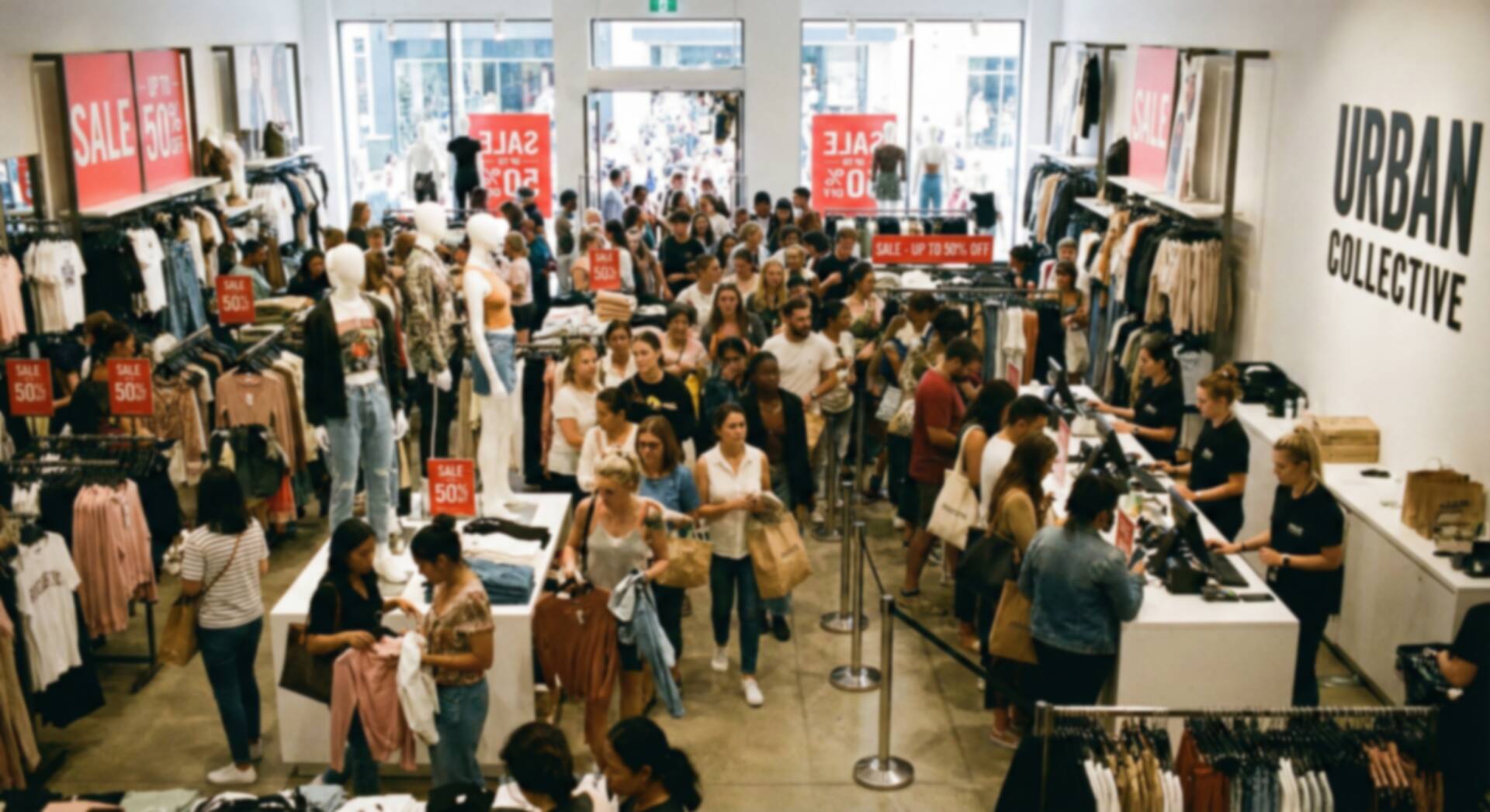 A heavily crowded, chaotic Fashion Retail store | EvoKomms