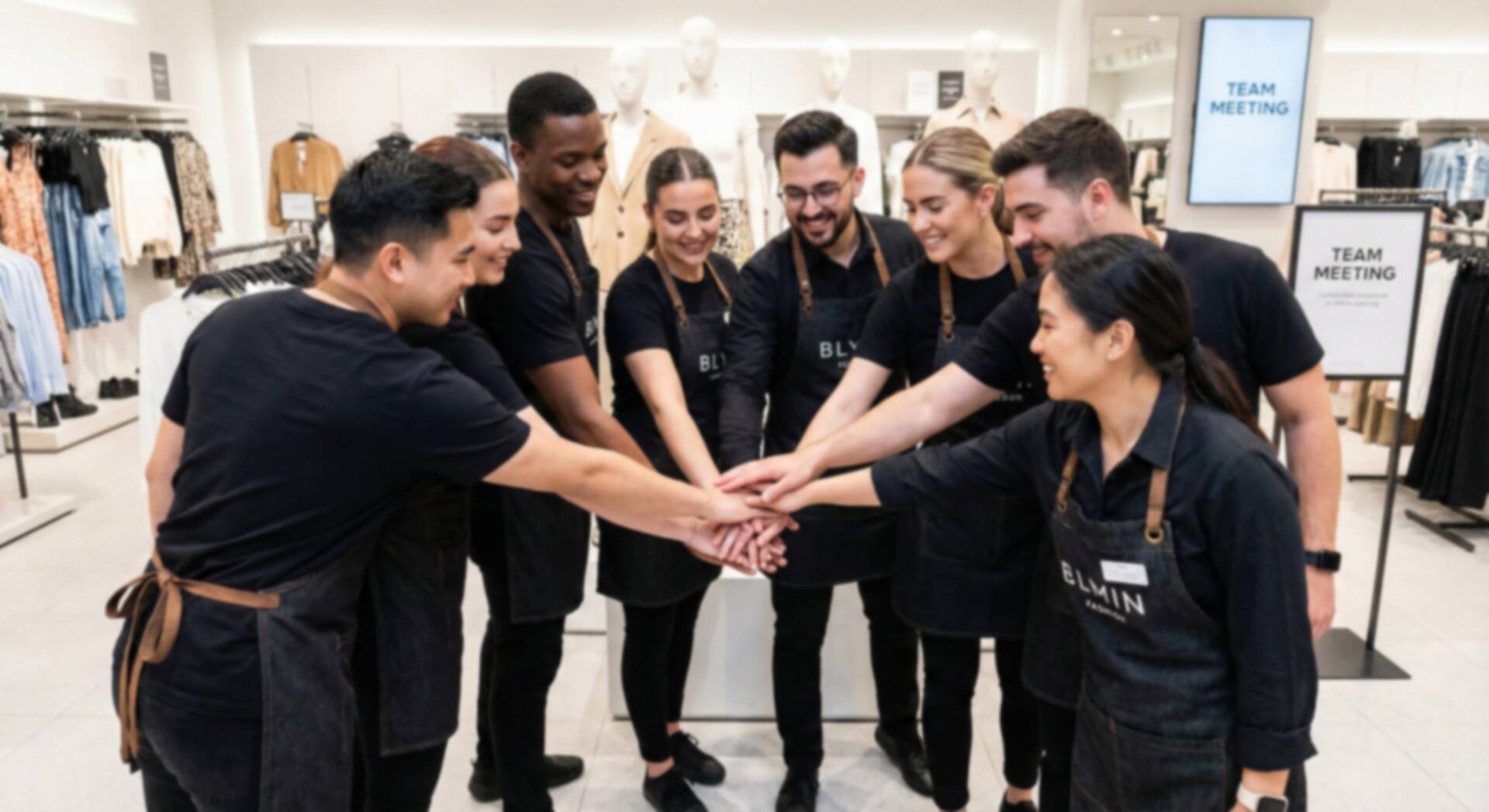 Retail store team joining hands | EvoKomms